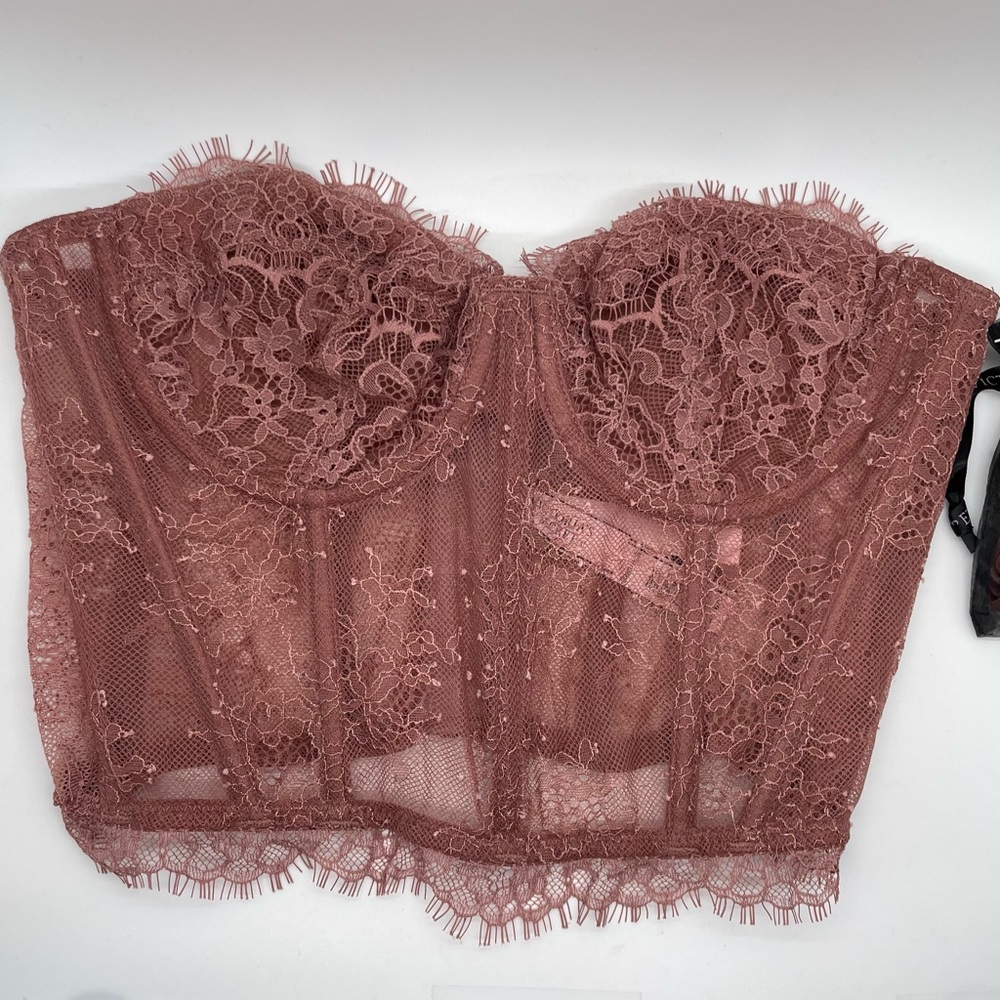 Victoria’s Secret Dream Angels Dusty Pink Zip Back Lace Corset Size 34B